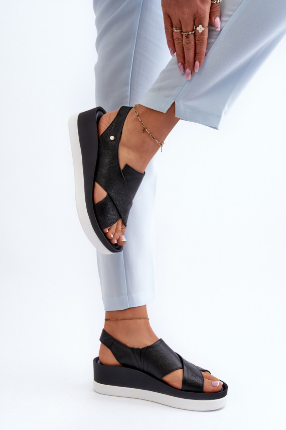 Zazoo 40256 Leather Wedge Sandals Black