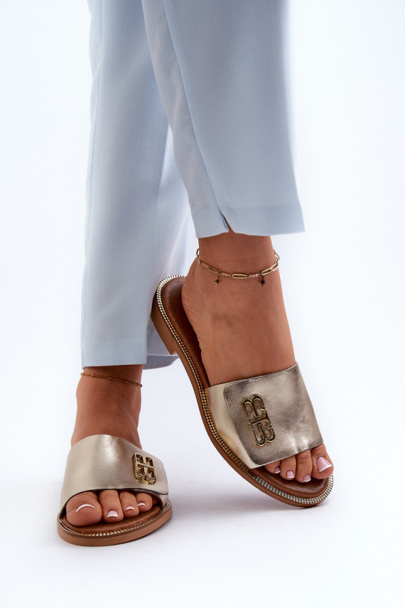 Zazoo 40384 Elegant Leather Women's Flip Flops Gold