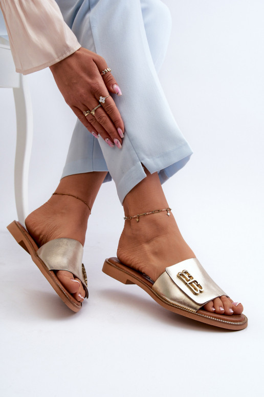 Zazoo 40384 Elegant Leather Women's Flip Flops Gold