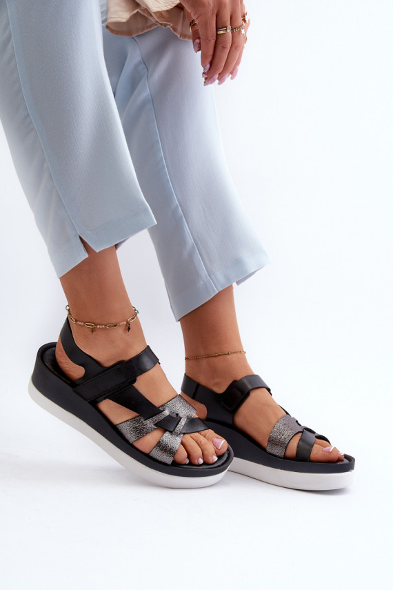 Zazoo 40397 Women's Leather Platform Sandals Black