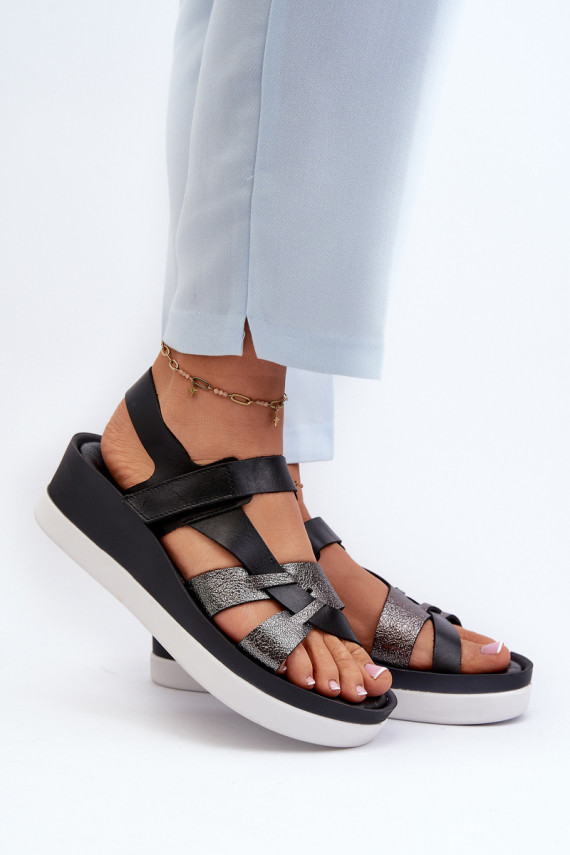 Zazoo 40397 Women's Leather Platform Sandals Black