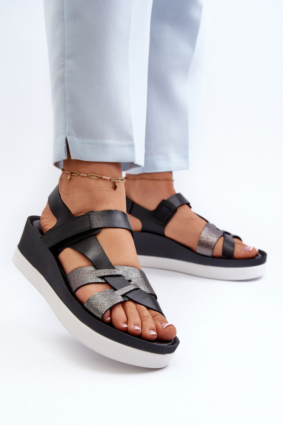 Zazoo 40397 Women's Leather Platform Sandals Black
