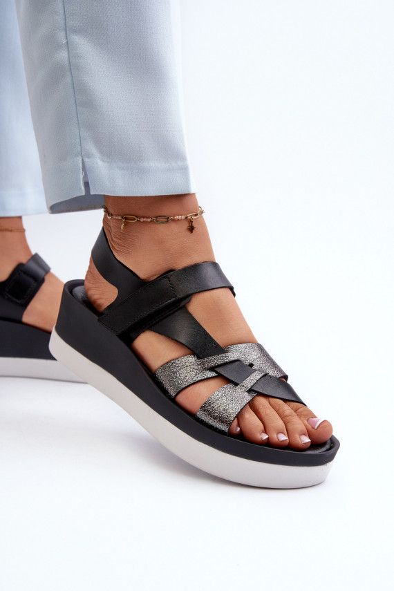 Zazoo 40397 Women's Leather Platform Sandals Black
