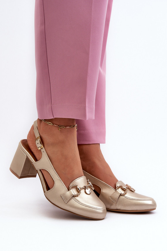 Leather Sandals with Heels Maciejka 06419-25 Gold