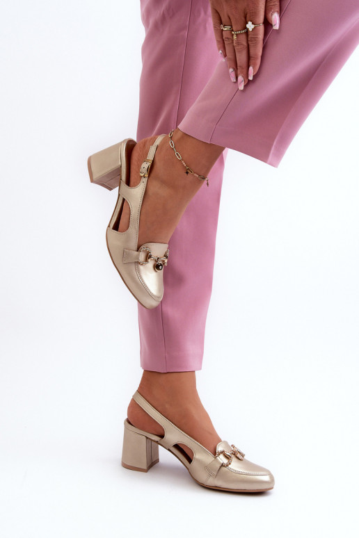 Leather Sandals with Heels Maciejka 06419-25 Gold