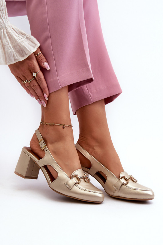 Leather Sandals with Heels Maciejka 06419-25 Gold