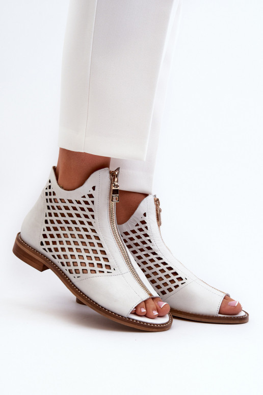 White Leather Laced Sandals with Zip Zazoo 977/L