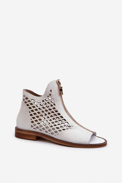 White Leather Laced Sandals with Zip Zazoo 977/L