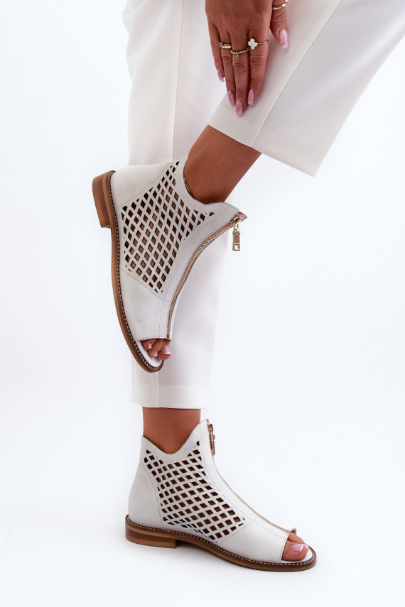 White Leather Laced Sandals with Zip Zazoo 977/L