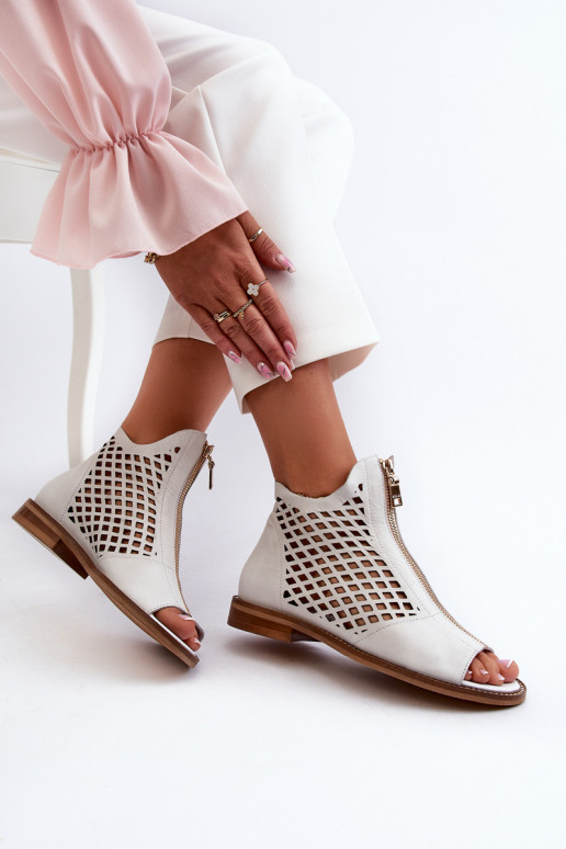 White Leather Laced Sandals with Zip Zazoo 977/L