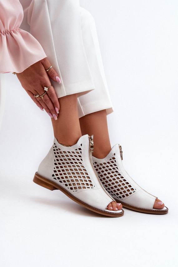 White Leather Laced Sandals with Zip Zazoo 977/L