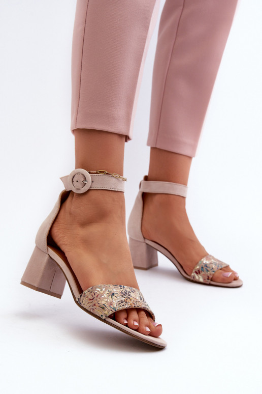 Suede High Heel Sandals by Maciejka 04141-49 Beige
