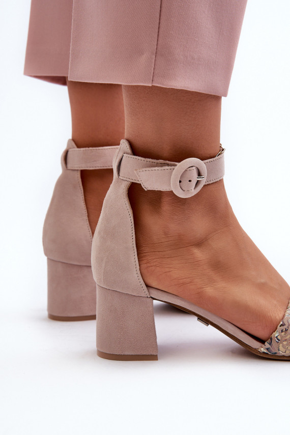 Suede High Heel Sandals by Maciejka 04141-49 Beige