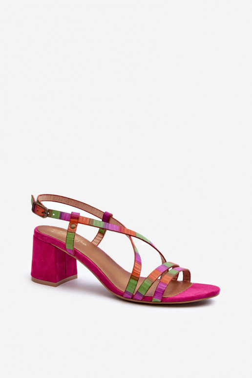 Suede Sandals With Low Heel Maciejka 06653-15 Fuchsia