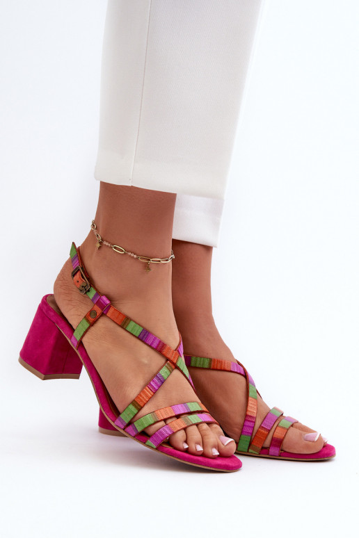 Suede Sandals With Low Heel Maciejka 06653-15 Fuchsia