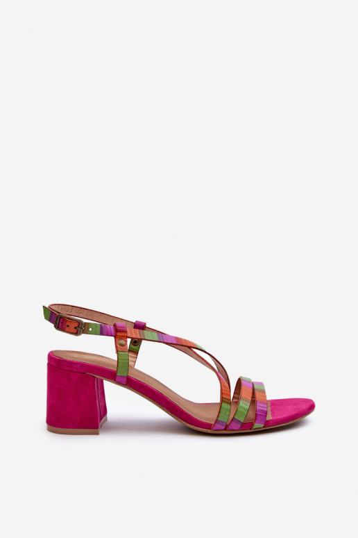 Suede Sandals With Low Heel Maciejka 06653-15 Fuchsia