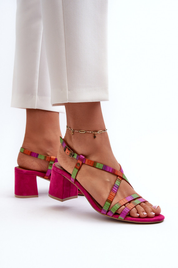Suede Sandals With Low Heel Maciejka 06653-15 Fuchsia