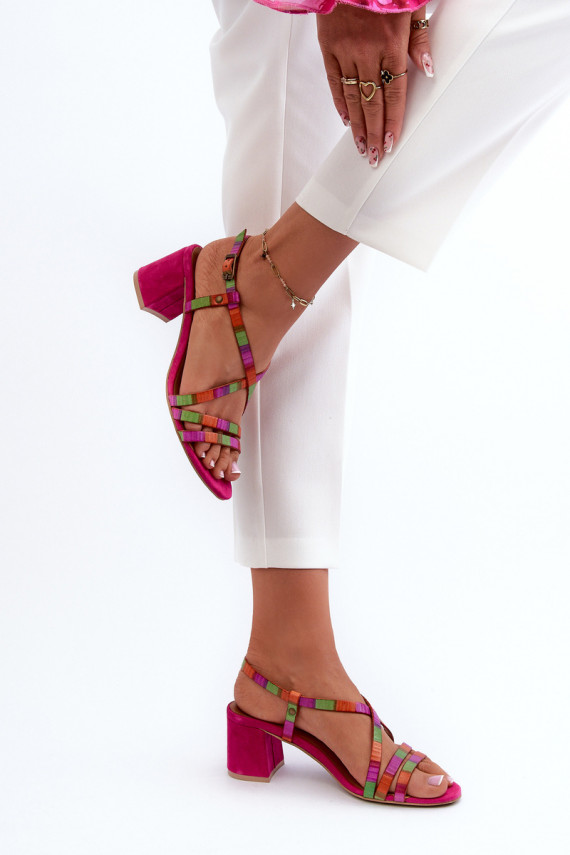 Suede Sandals With Low Heel Maciejka 06653-15 Fuchsia