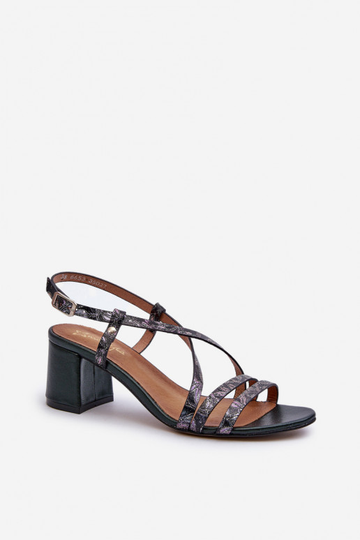 Leather Sandals With Low Heel Maciejka 06653-09 Dark Green