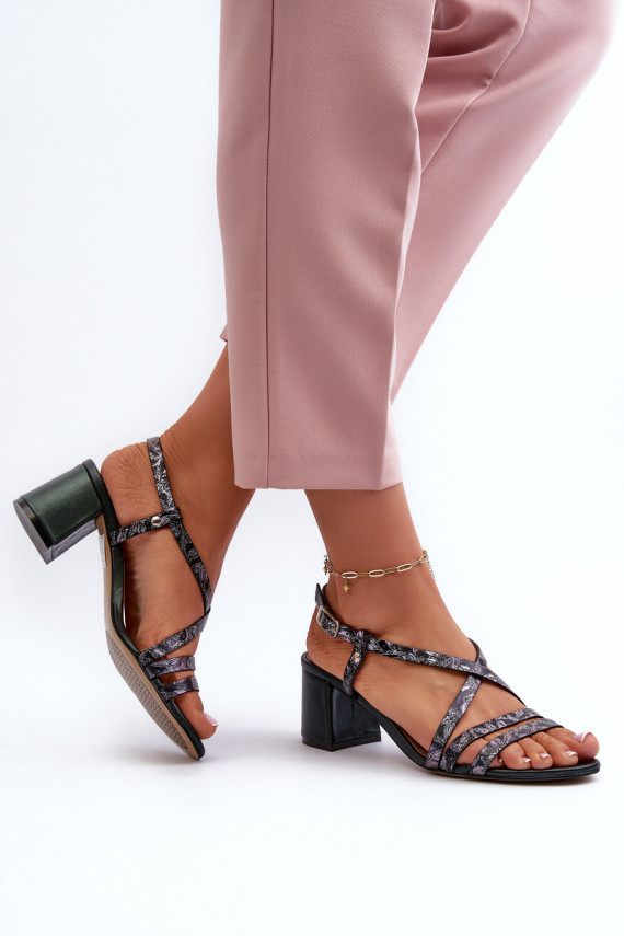 Leather Sandals With Low Heel Maciejka 06653-09 Dark Green