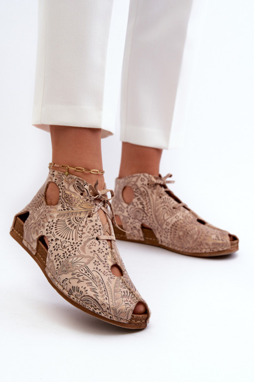 Patterned Leather Boots Maciejka 03426-02 Beige