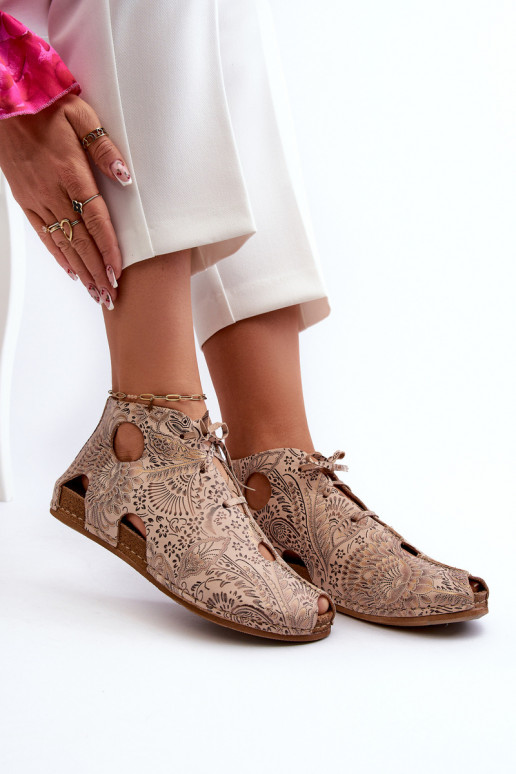 Patterned Leather Boots Maciejka 03426-02 Beige