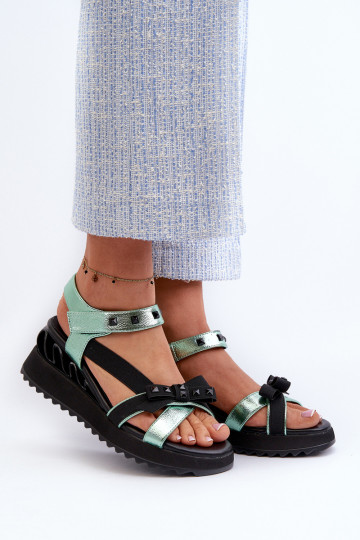 Women's Sandals With Bow D&A CR956 Green 2