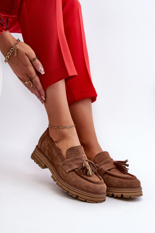 Zazoo 3469 Suede Women's Moccasins With Fringes Brown