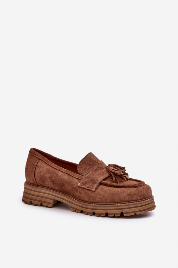 Zazoo 3469 Suede Women's Moccasins With Fringes Brown