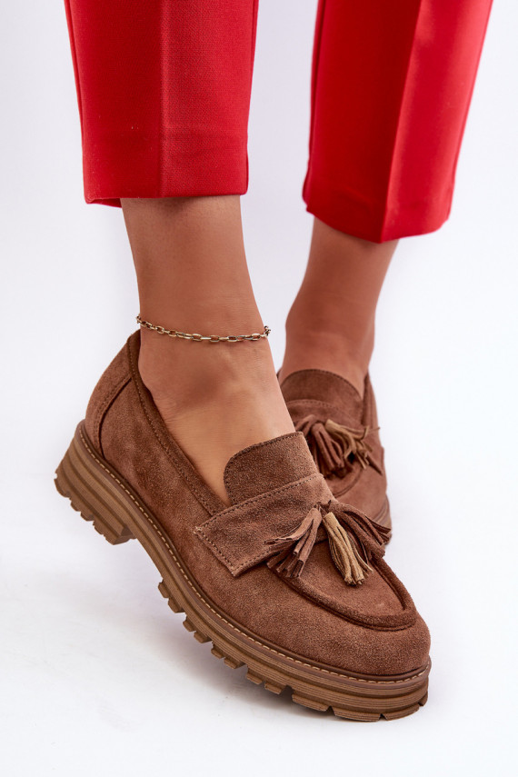 Zazoo 3469 Suede Women's Moccasins With Fringes Brown