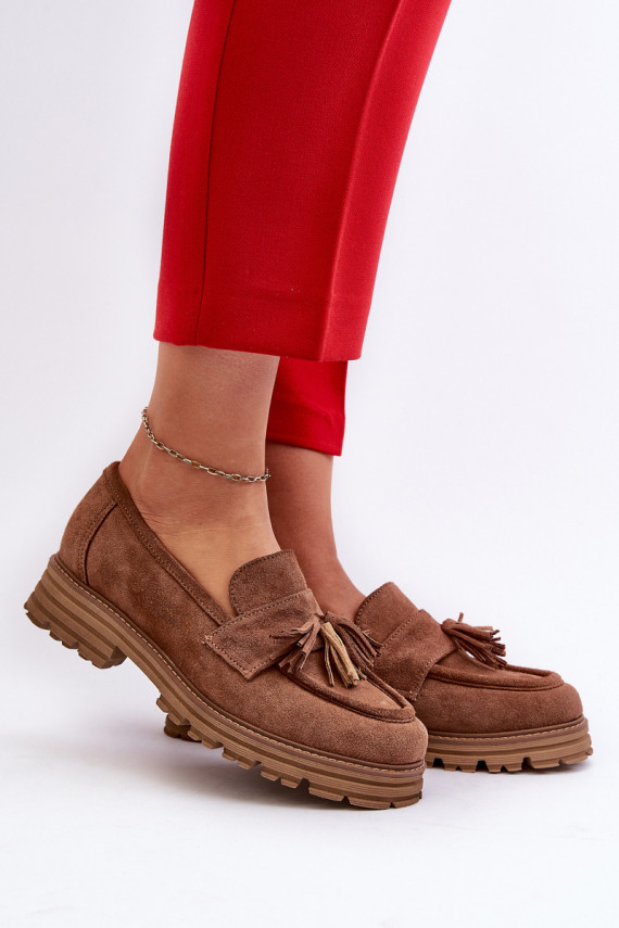 Zazoo 3469 Suede Women's Moccasins With Fringes Brown