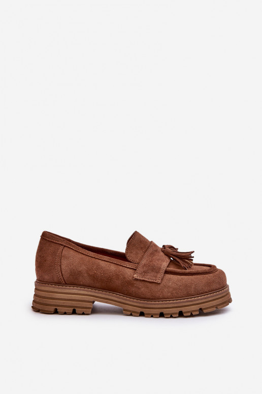Zazoo 3469 Suede Women's Moccasins With Fringes Brown