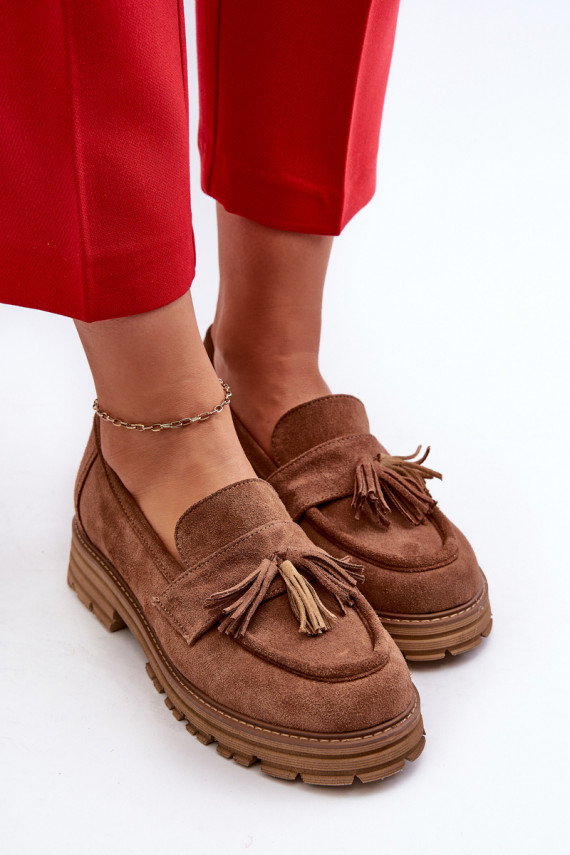 Zazoo 3469 Suede Women's Moccasins With Fringes Brown