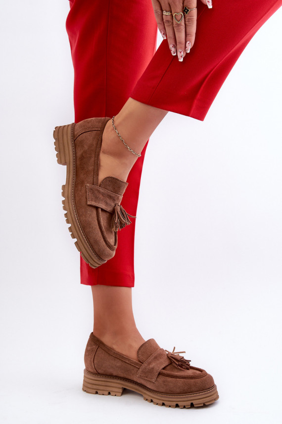 Zazoo 3469 Suede Women's Moccasins With Fringes Brown