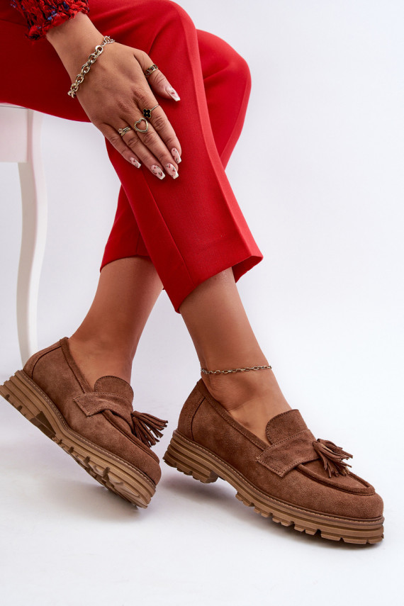 Zazoo 3469 Suede Women's Moccasins With Fringes Brown