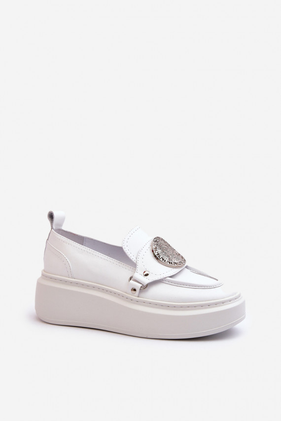 White Leather Loafers with Ornament Zazoo 3486
