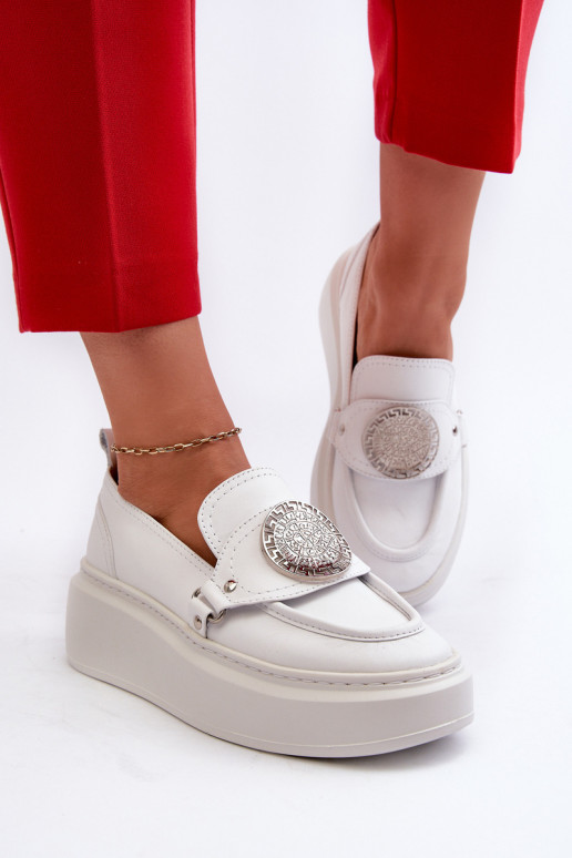 White Leather Loafers with Ornament Zazoo 3486