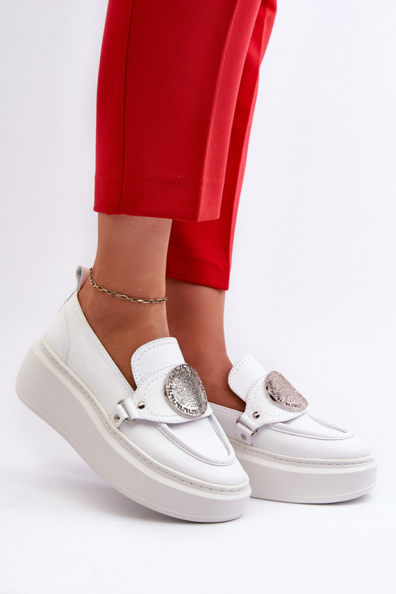 White Leather Loafers with Ornament Zazoo 3486