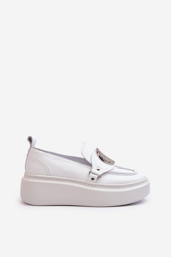 White Leather Loafers with Ornament Zazoo 3486
