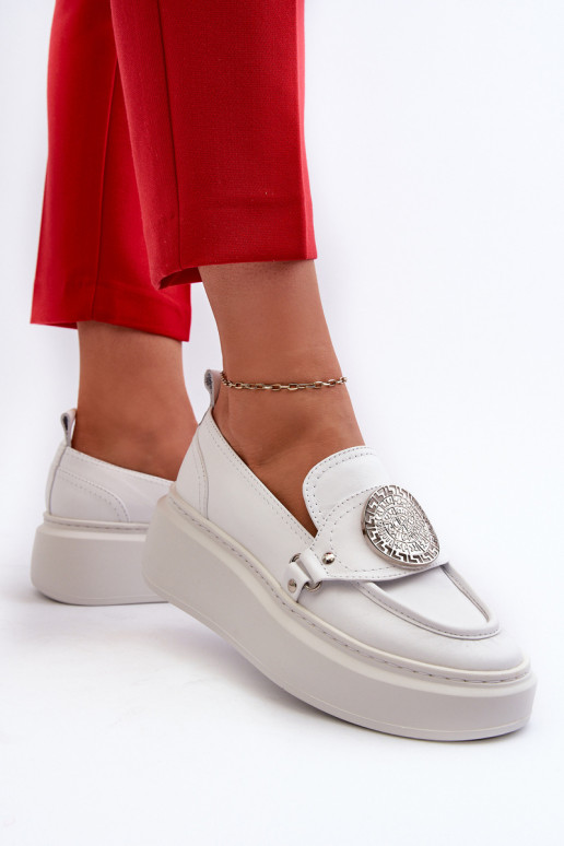 White Leather Loafers with Ornament Zazoo 3486