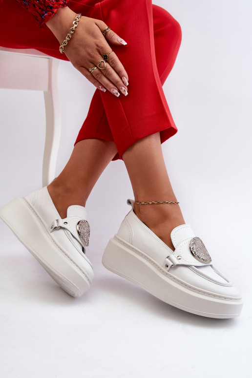 White Leather Loafers with Ornament Zazoo 3486