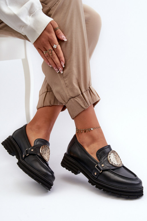 Zazoo 3485 Women's Moccasins with Golden Decoration Natural Leather