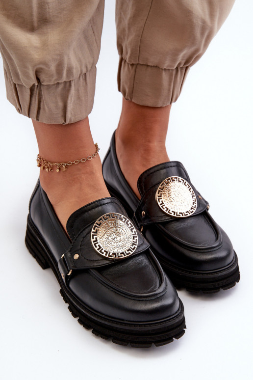 Zazoo 3485 Women's Moccasins with Golden Decoration Natural Leather