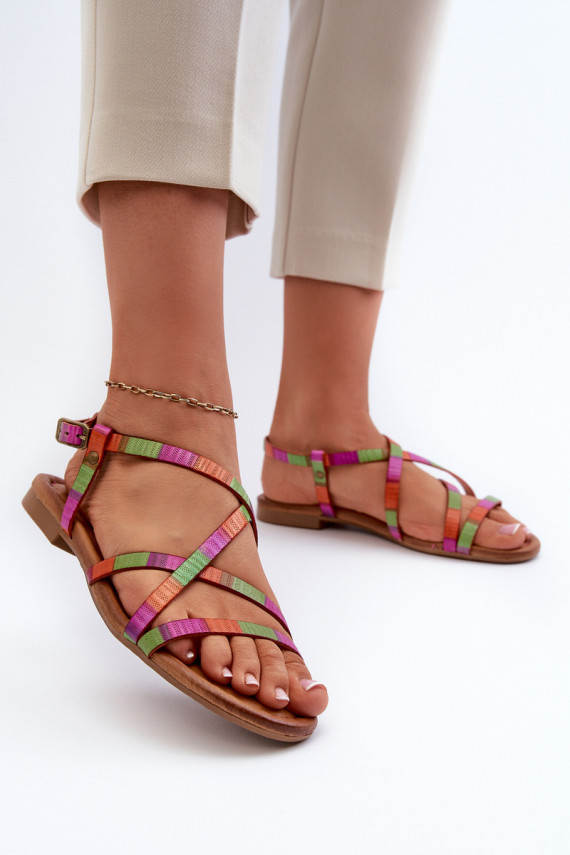 Flat Women's Leather Sandals Maciejka 06635-39 Multicolor