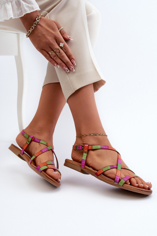 Flat Women's Leather Sandals Maciejka 06635-39 Multicolor