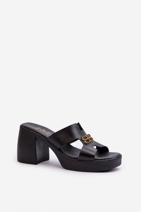 Zazoo 40419 Leather Women's Slides with Cutouts and Embellishment Black