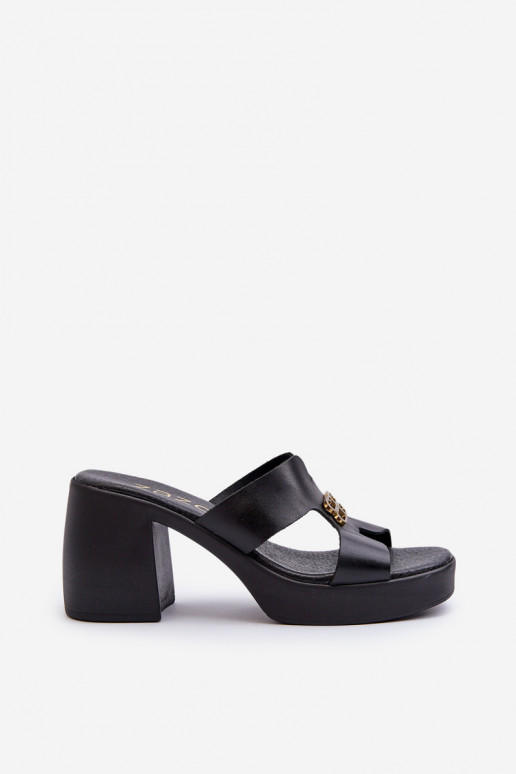 Zazoo 40419 Leather Women's Slides with Cutouts and Embellishment Black