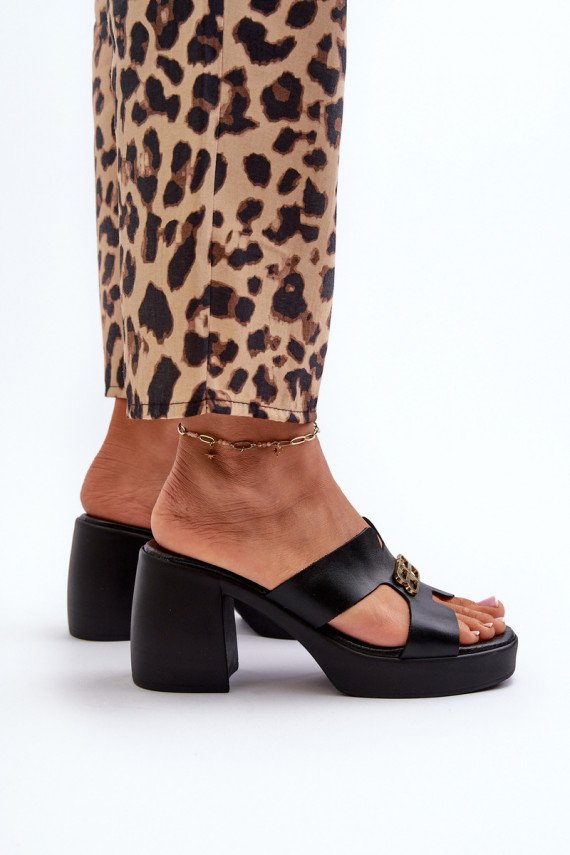 Zazoo 40419 Leather Women's Slides with Cutouts and Embellishment Black