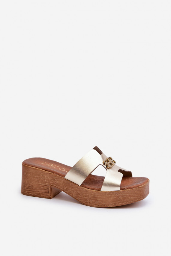 Zazoo 40412 Leather Elegant Women's Flip-Flops with Golden Ornament