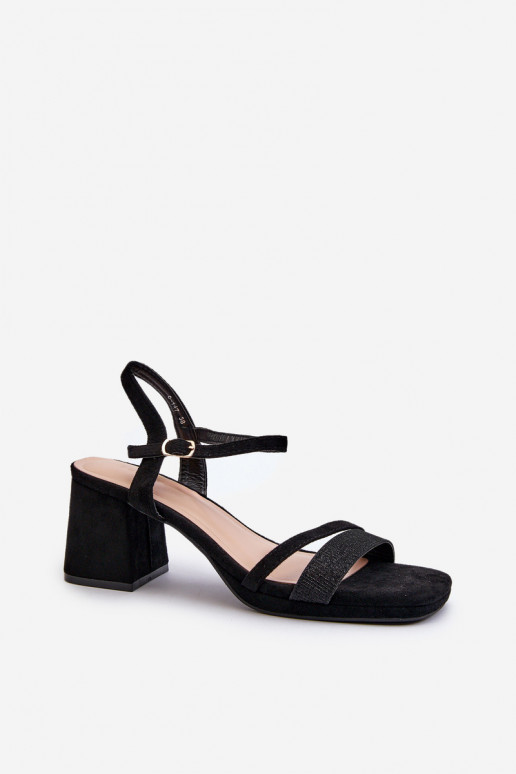 Women's High Heel Sandals with Shiny Strap Black Tessata